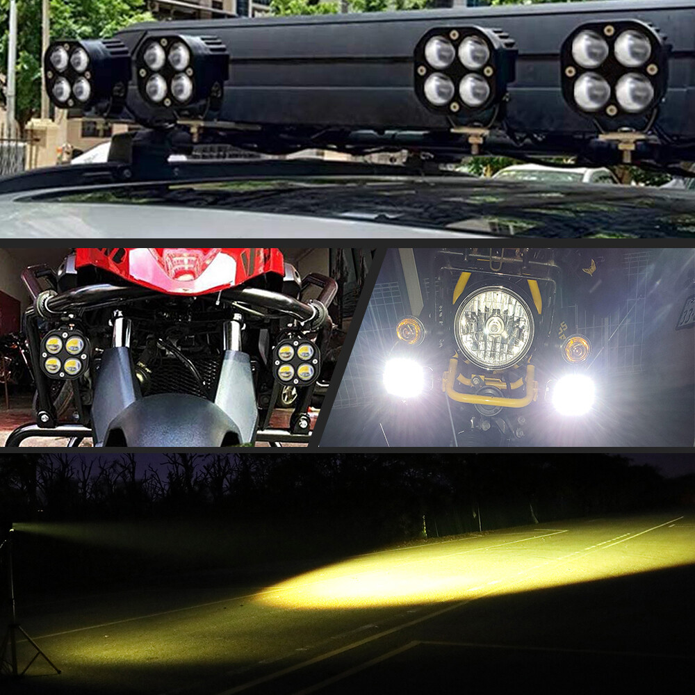 3" LED Motorcycle Headlight Yellow White Hi/Lo Spot Light Driving Fog Lamp ATV