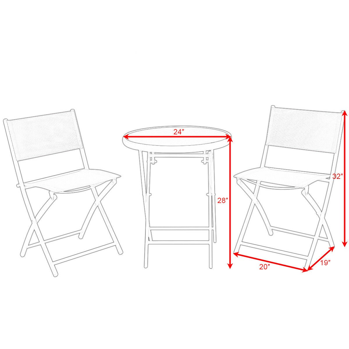 3 PCS Folding Bistro Table Chairs Set Garden Backyard Patio Furniture White New