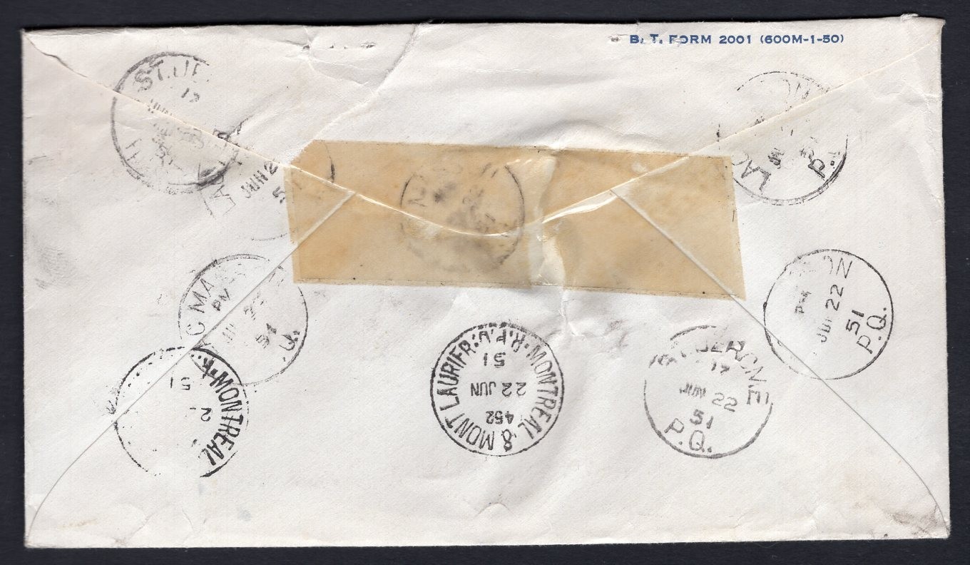 CANADA Lac Masson Quebec 1951 Keyhole Registered Cover; Bell Telephone Co; RPO