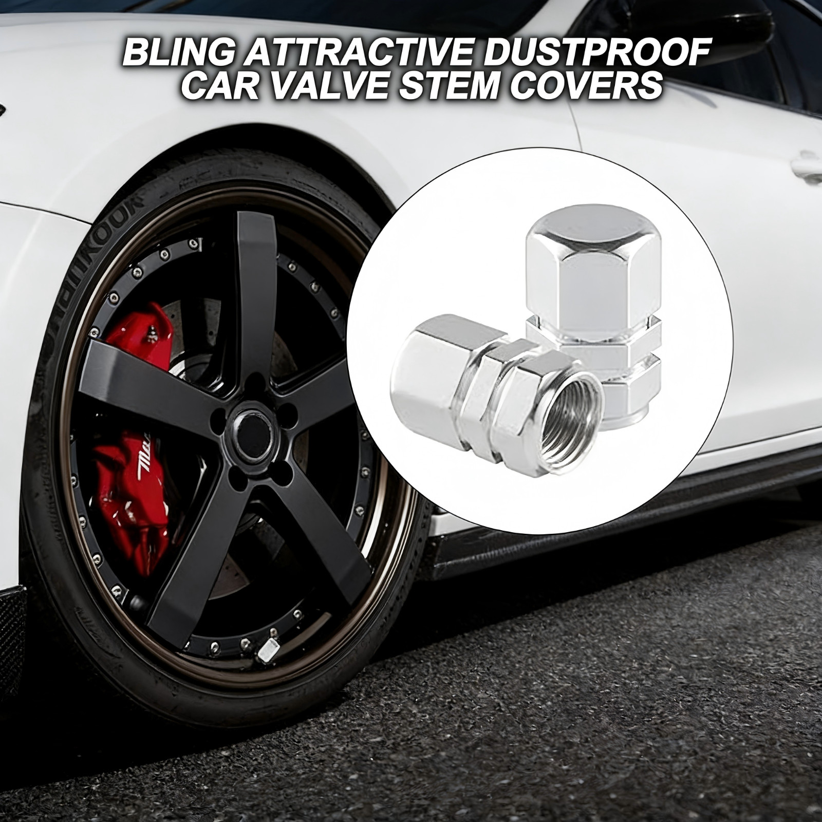 (4pc) Metal Tire/Wheel Air Pressure Stem Valve Caps for Car with sealing ring