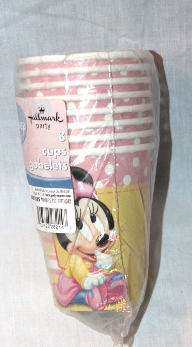 NEW IN PACKAGE DISNEY BABY MINNIE  MOUSE 8- CUPS  PARTY SUPPLIES