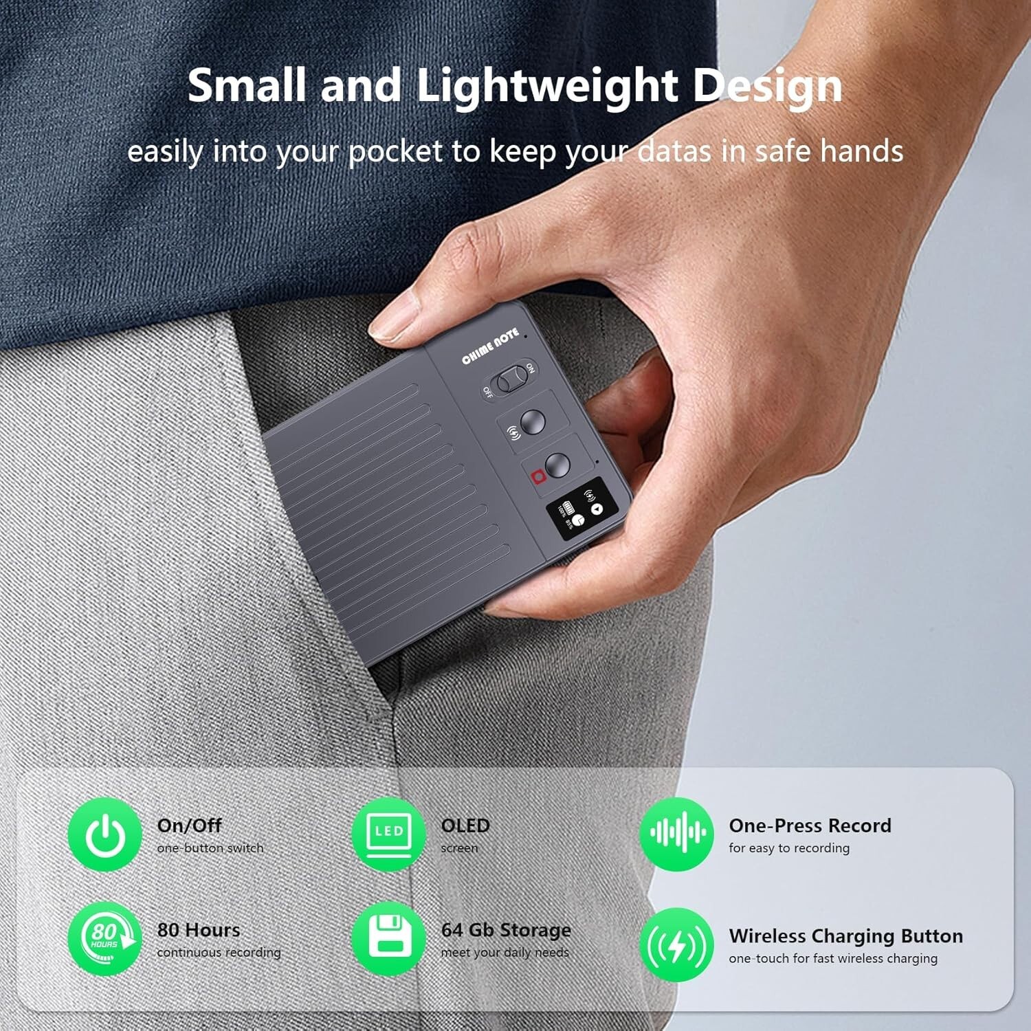 AI Voice Recorder, ｜Custom Summary｜Real-time Translation｜Wireless Charging.