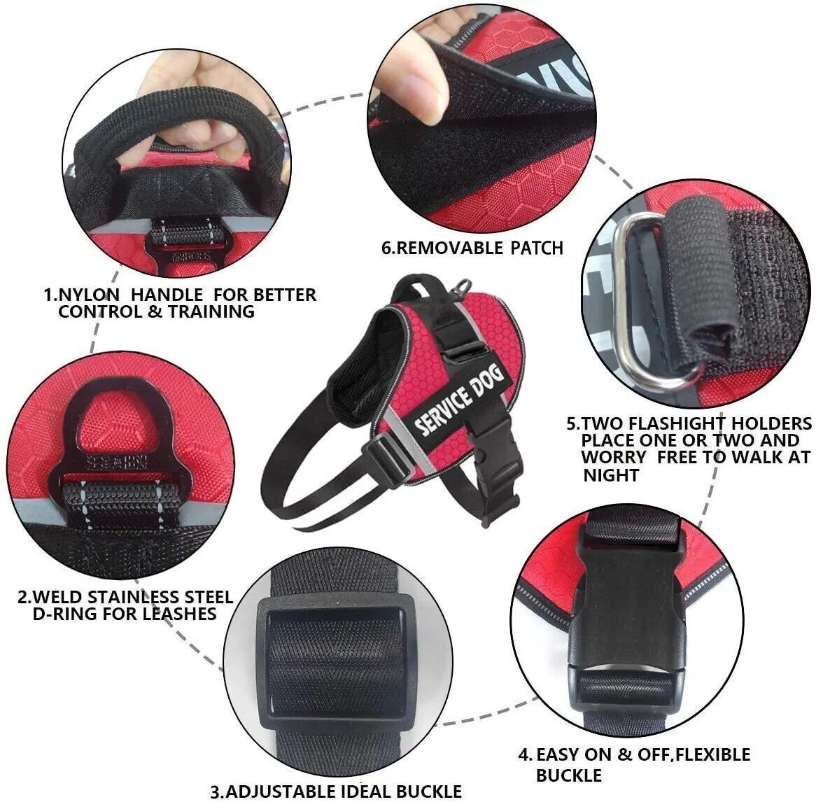 Reflective Service Dog Vest Harness, Woven Nylon with Adjustable Straps XS-XXL