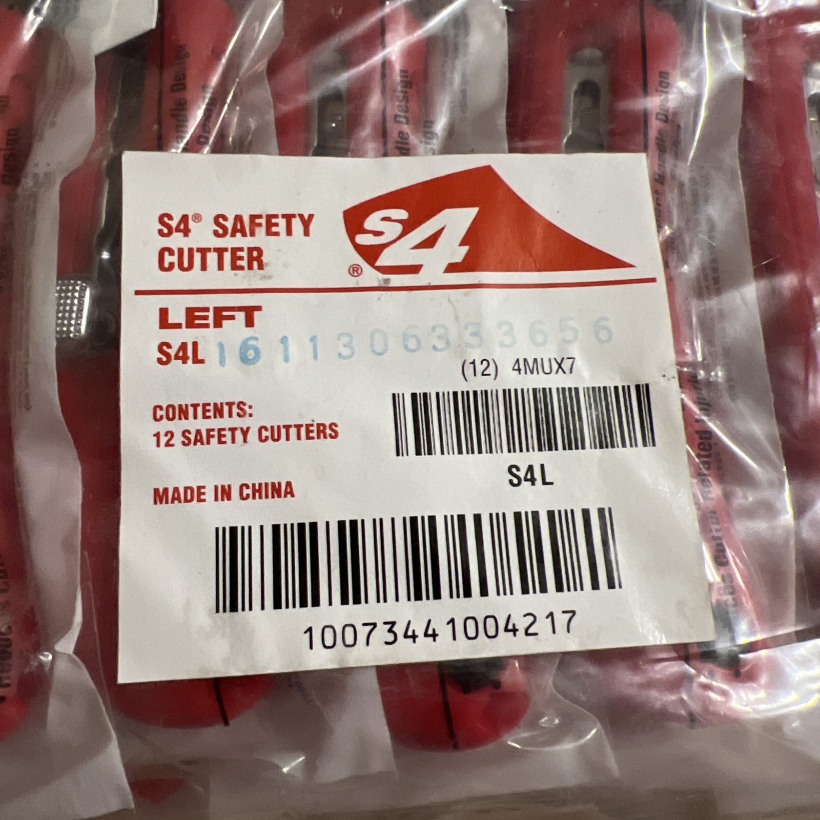 12 New S4L Safety Box Cutter Utility Knife Left Handed Steel Guard Blade, Red