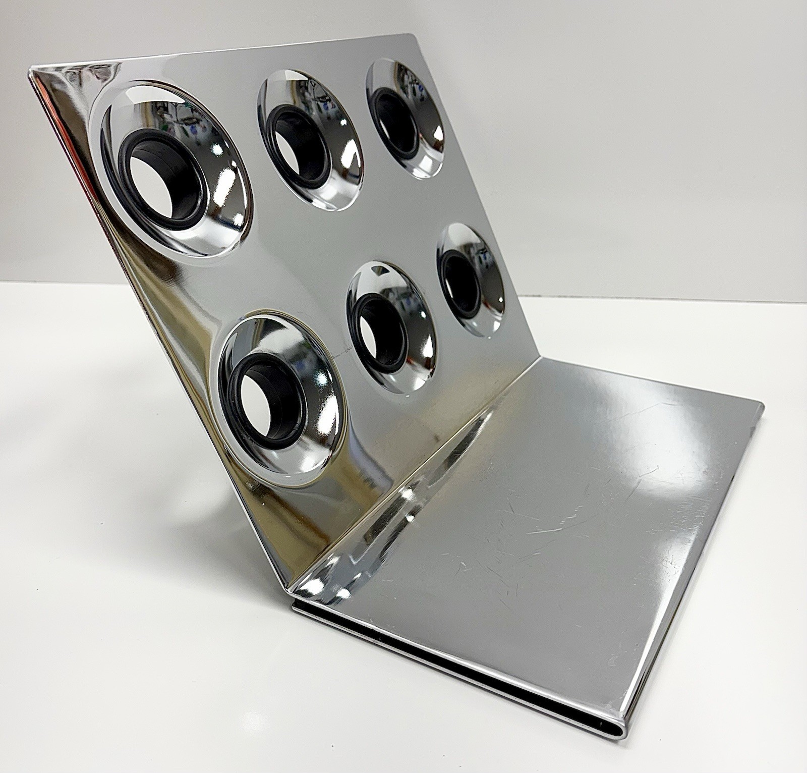 Vintage Mid Century 1960s 70s Geometric Free Floating Chrome Wine Rack Holder