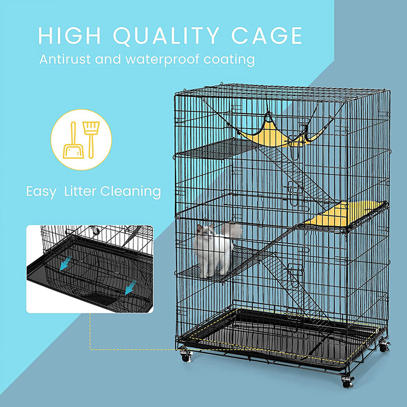Catio 4-Tier Large Cat Cages Indoor Metal kitten Playpen Enclosure with Wheels