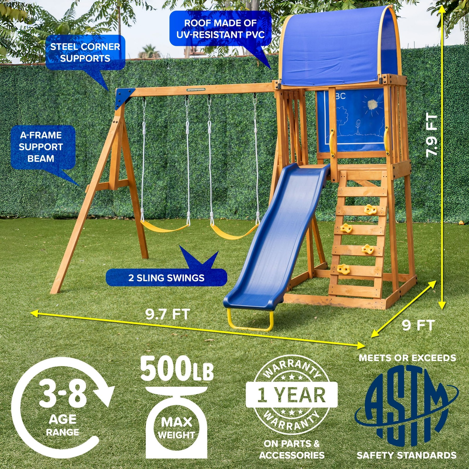 Outdoor Wooden Swing Set Kids Backyard Playground Playset Playhouse Play Slide