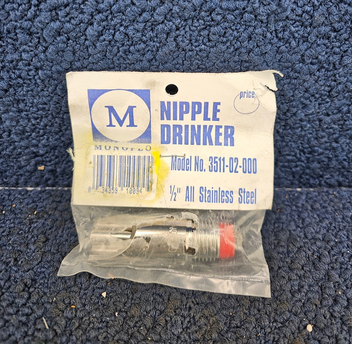 (QTY 3) MONOFLO 3511-02-000: 1/2" All Stainless Steel Nipple Drinker