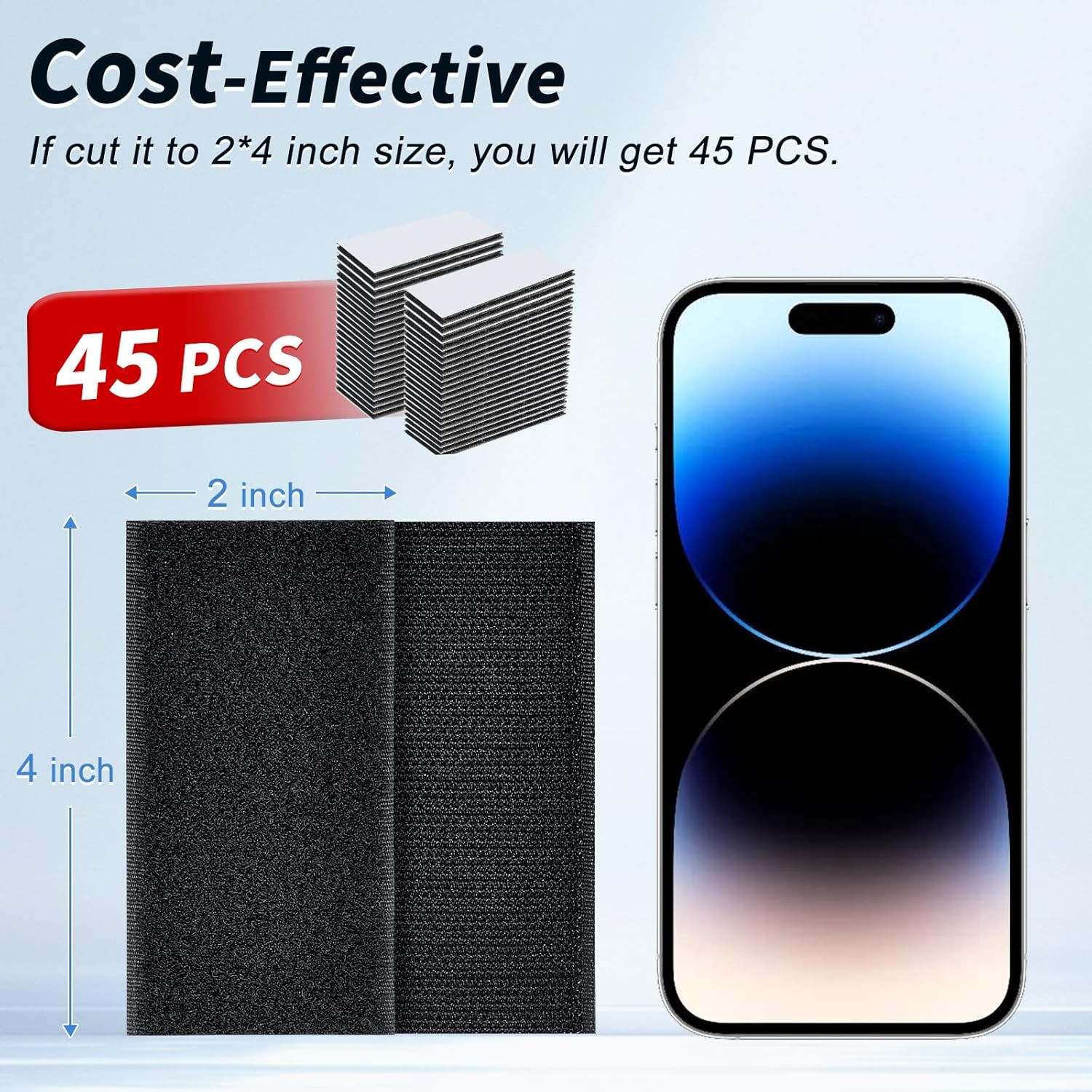 2 Inch X 15Ft Hook and Loop Strips with Adhesive, Double Sided Self Adhesive, Ny