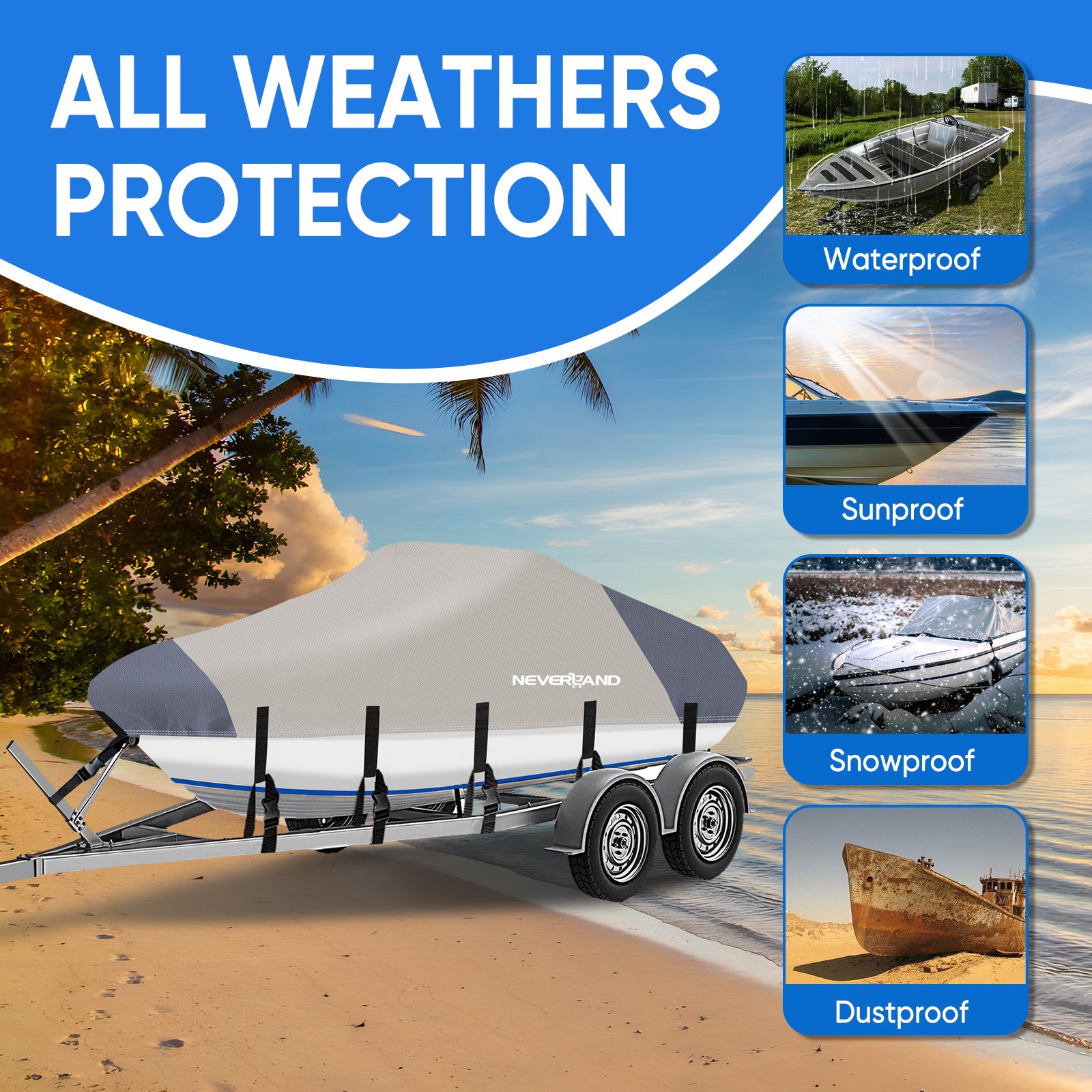 Heavy Duty Waterproof Boat Cover 17ft 18ft 19ft Fits V-Hull Fishing Ski Runabout