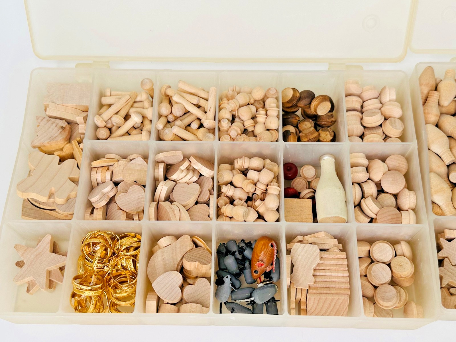 Unfinished Wood Miniatures Cutouts Turnings in Craft Cases Mixed Lot