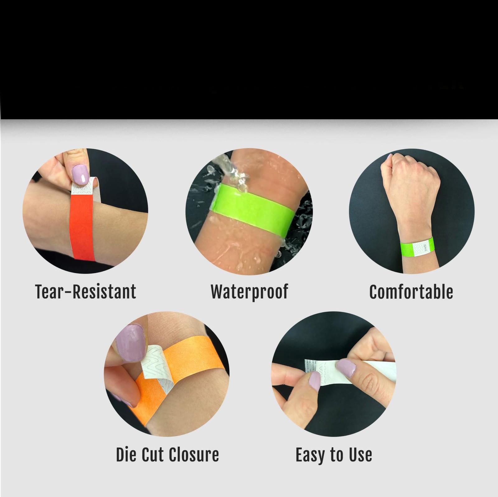 Tyvek Wristbands 500 Pcs, Party Hospital VIP, 5 Colors