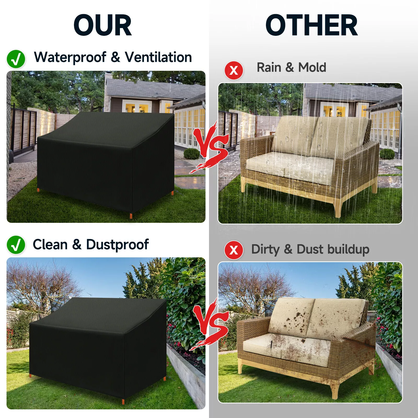 Waterproof Patio Loveseat Cover Outdoor Bench Furniture Sofa Couch 52Wx25Dx35H