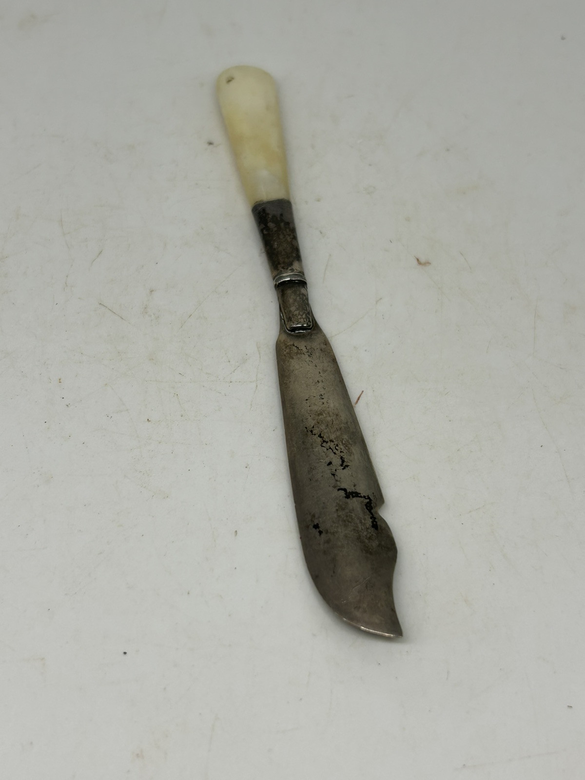 Cheese Knife Sterling Silver Mother Of Pearl Handle 5.5” Long Passant Lion C