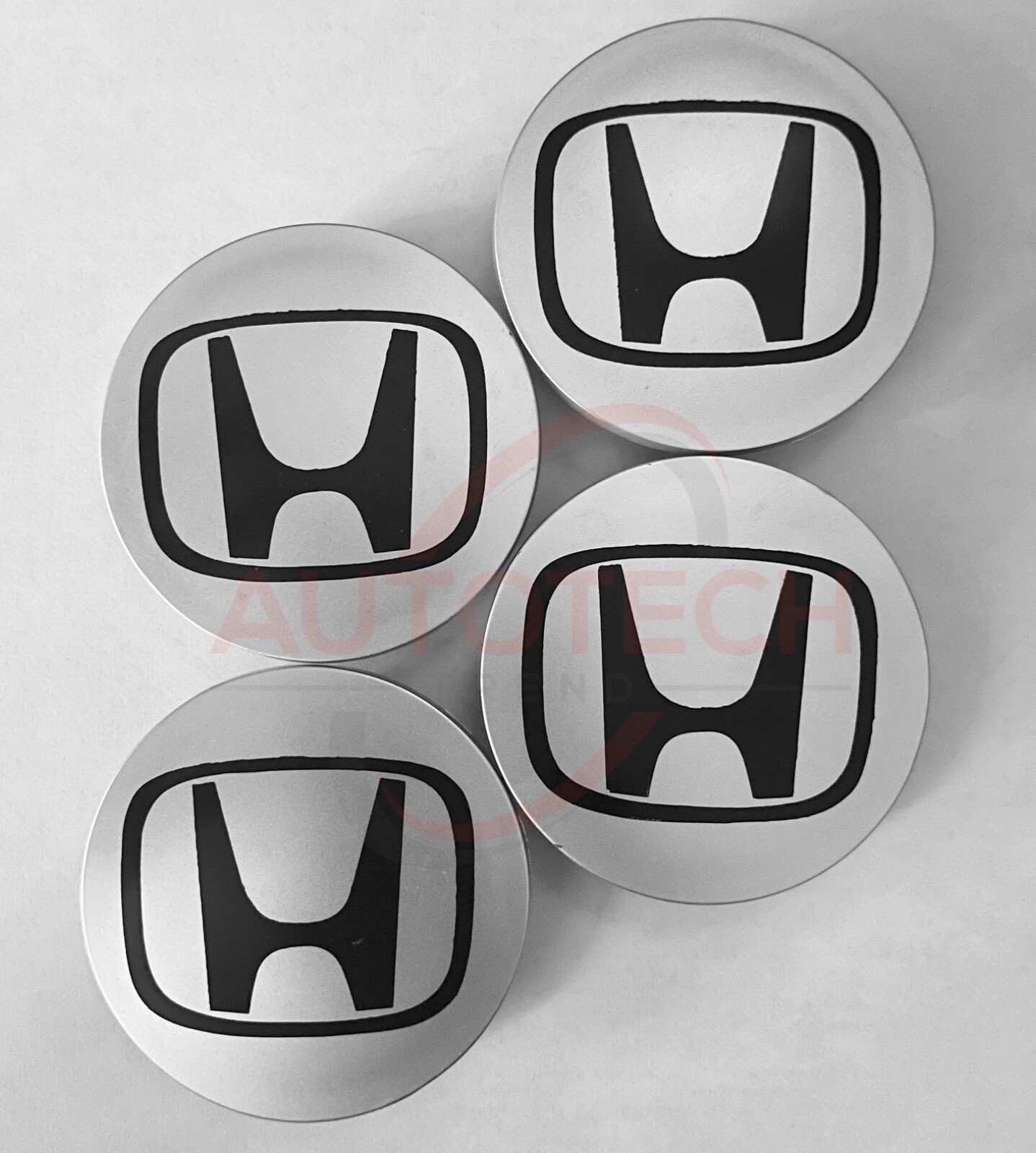 Silver/Black HONDA Set Of 4 Wheel Center Caps 69MM