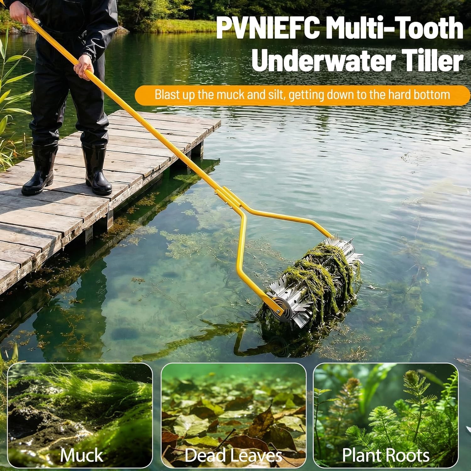 VEVOR Lake Weed Roller Stainless Steel Roller Pond Rake 14.1ft Pond Weed Removal