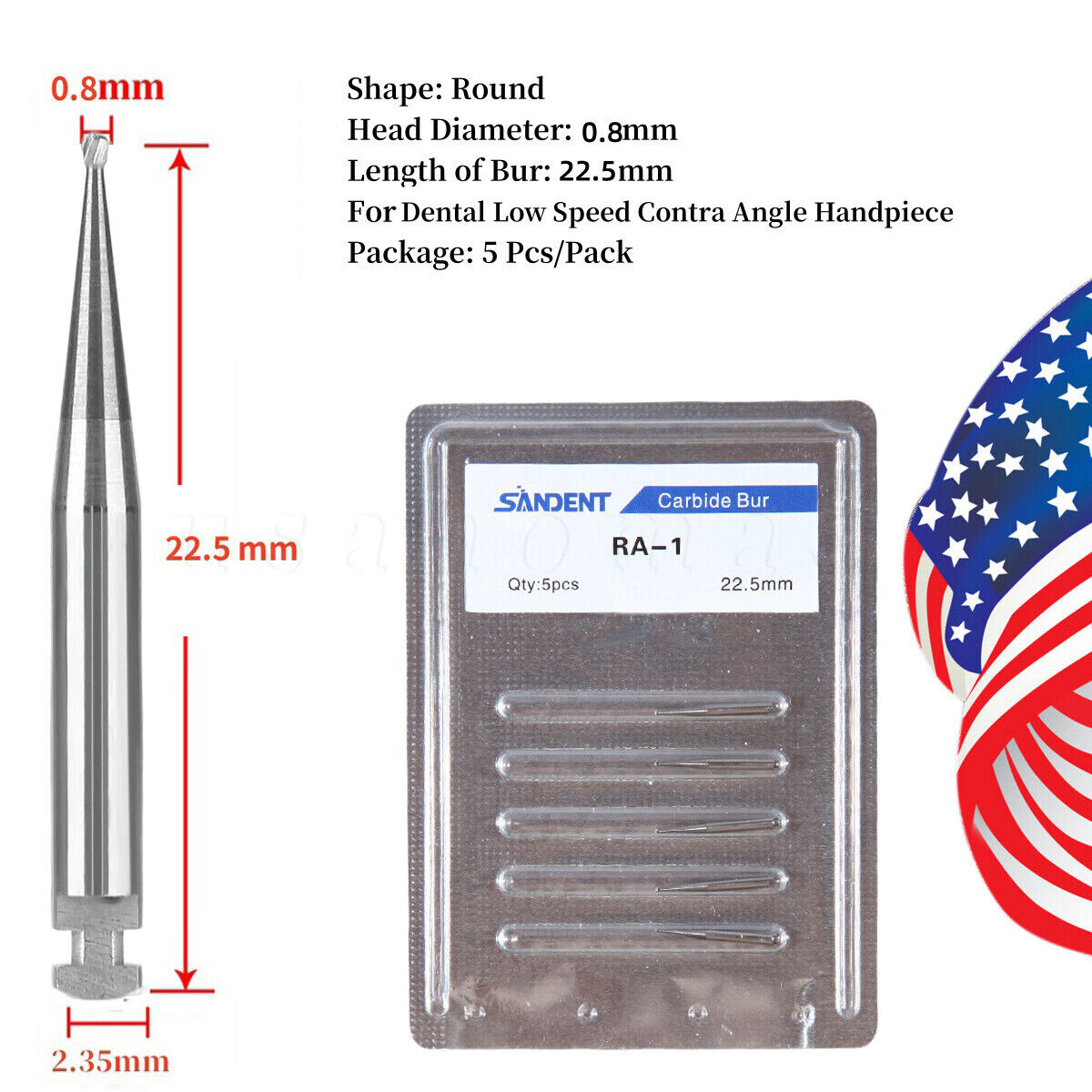 SANDENT Dental Tungsten Steel Carbide Burs Round RA Burs for Low Speed Handpiece