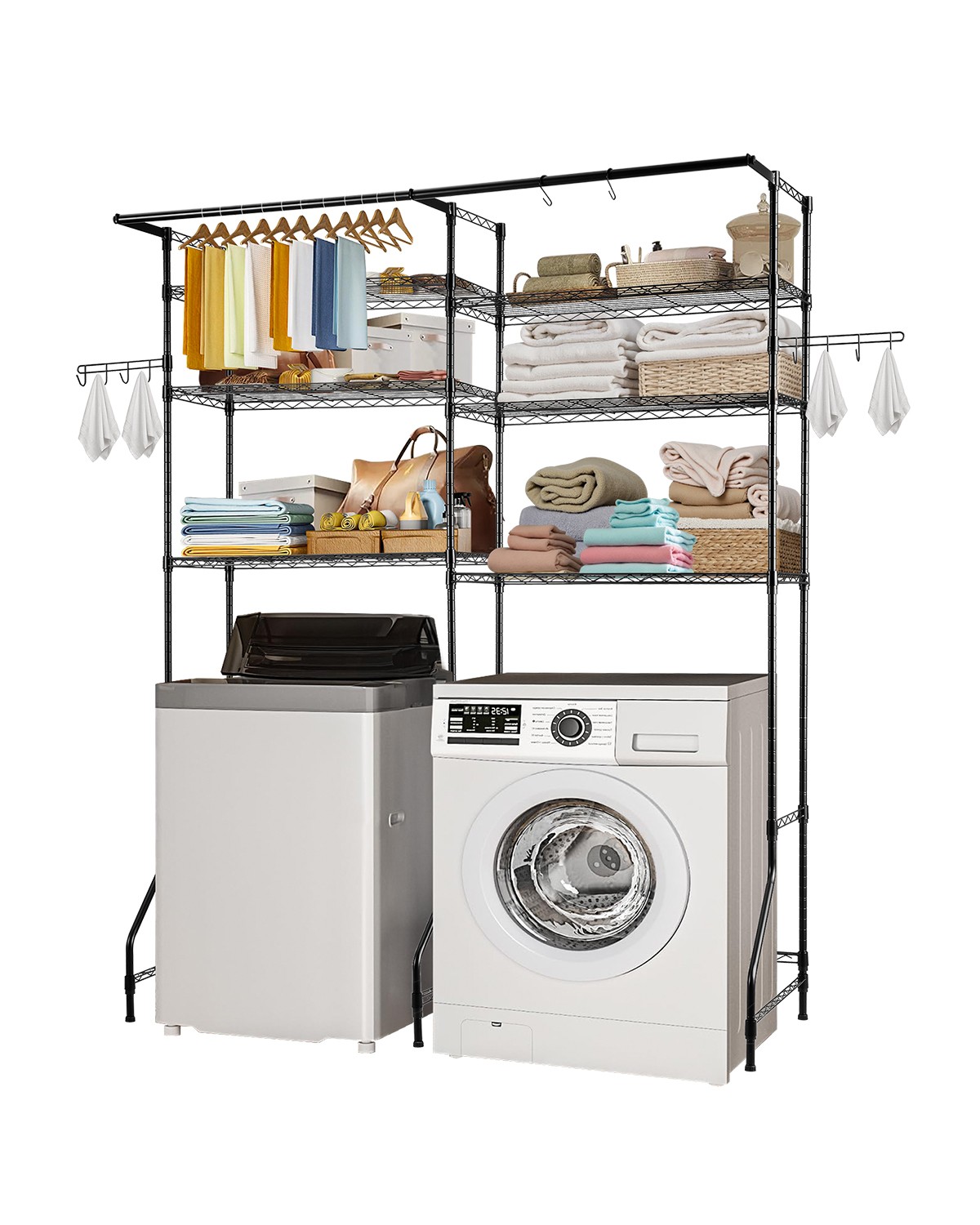 VEVOR Over Washer and Dryer Storage Shelf Two Row 6 Tiers Washer Rack Black