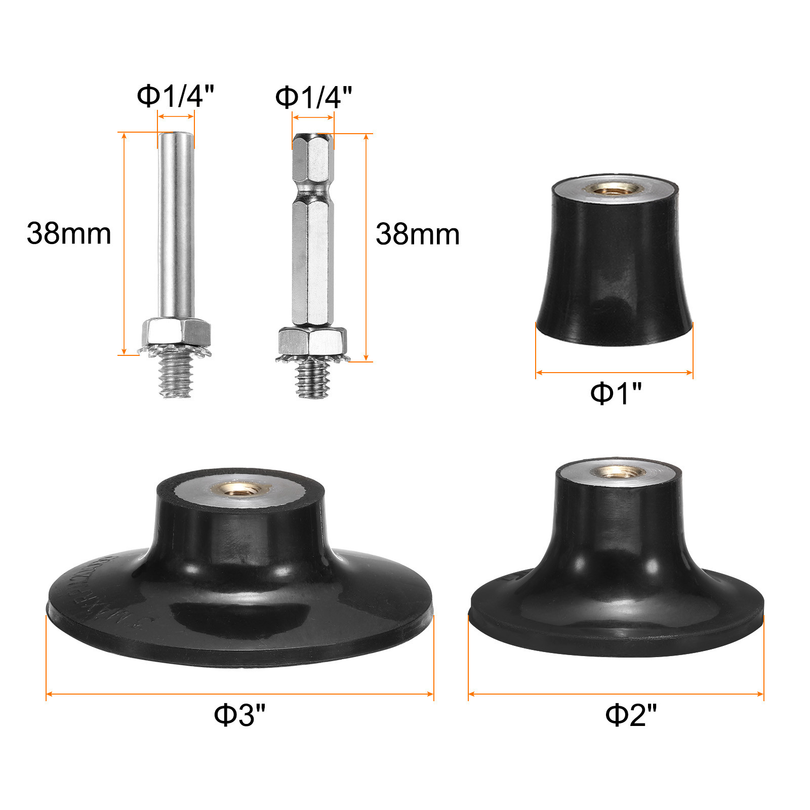 3 Pack 1" 2" 3" Disc Pad Holder Quick Change Disc 1/4" Shank Mandrel Black
