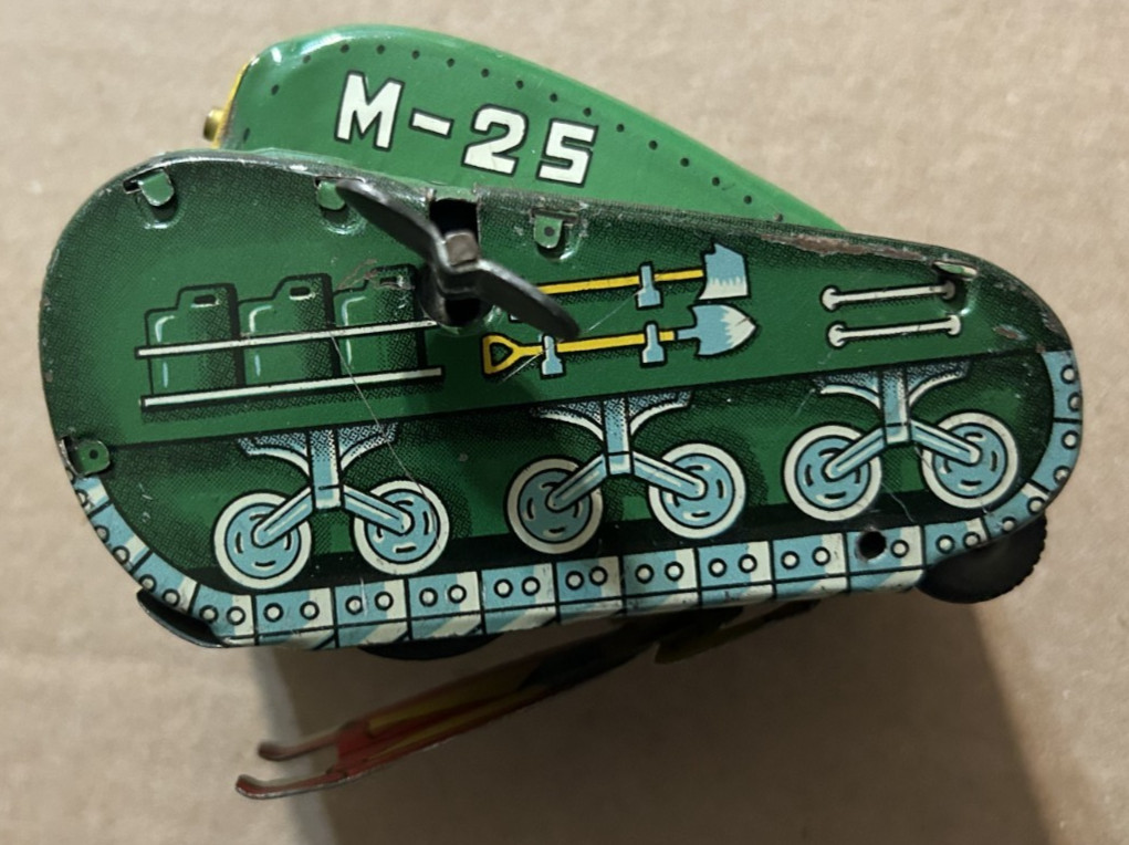 1950's Mechanical SUPERMAN TURNOVER TANK Linemar Tin Wind-Up w ORIGINAL BOX RARE