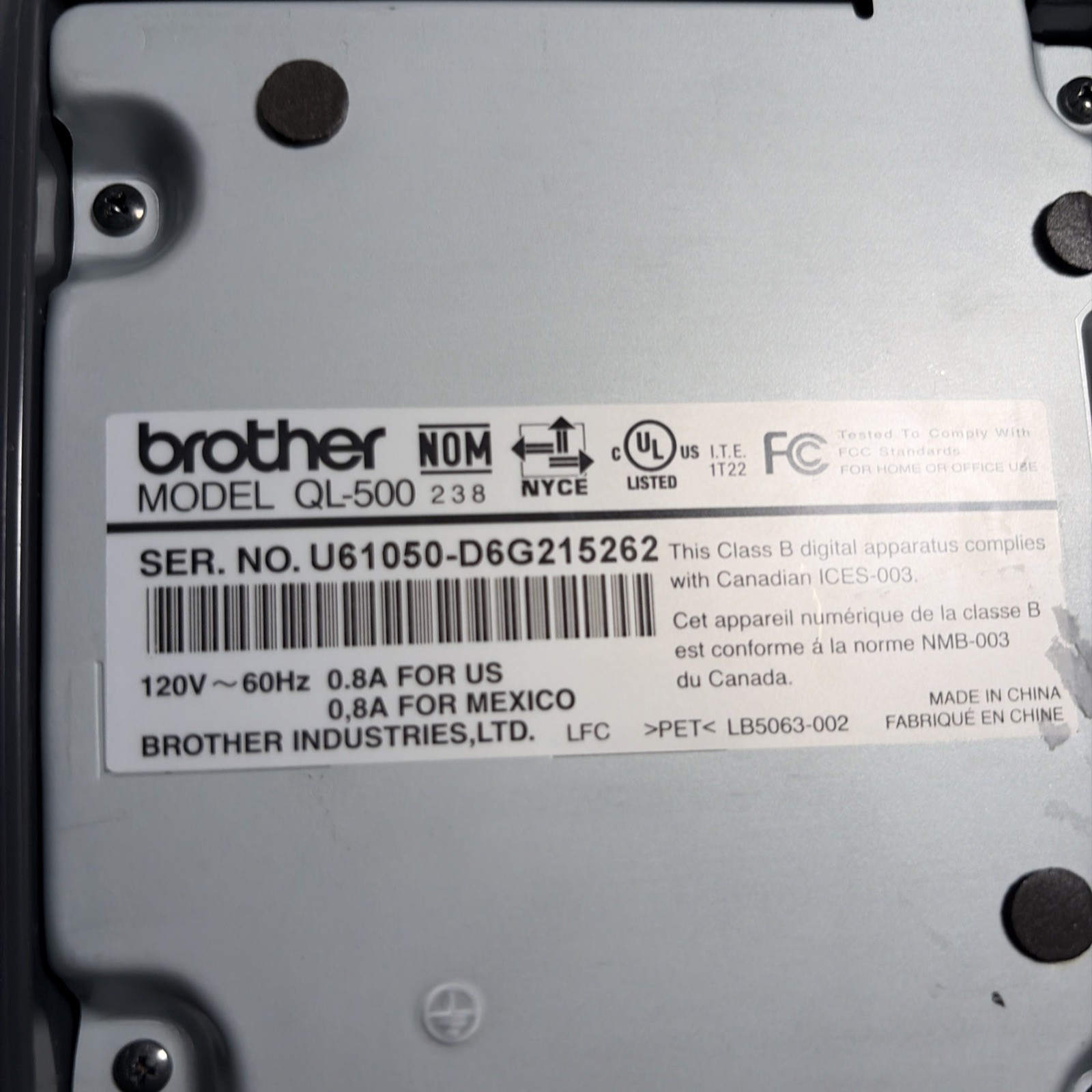 Used Brother P-TOUCH QL-500 Thermal Label Printer With Power Cable