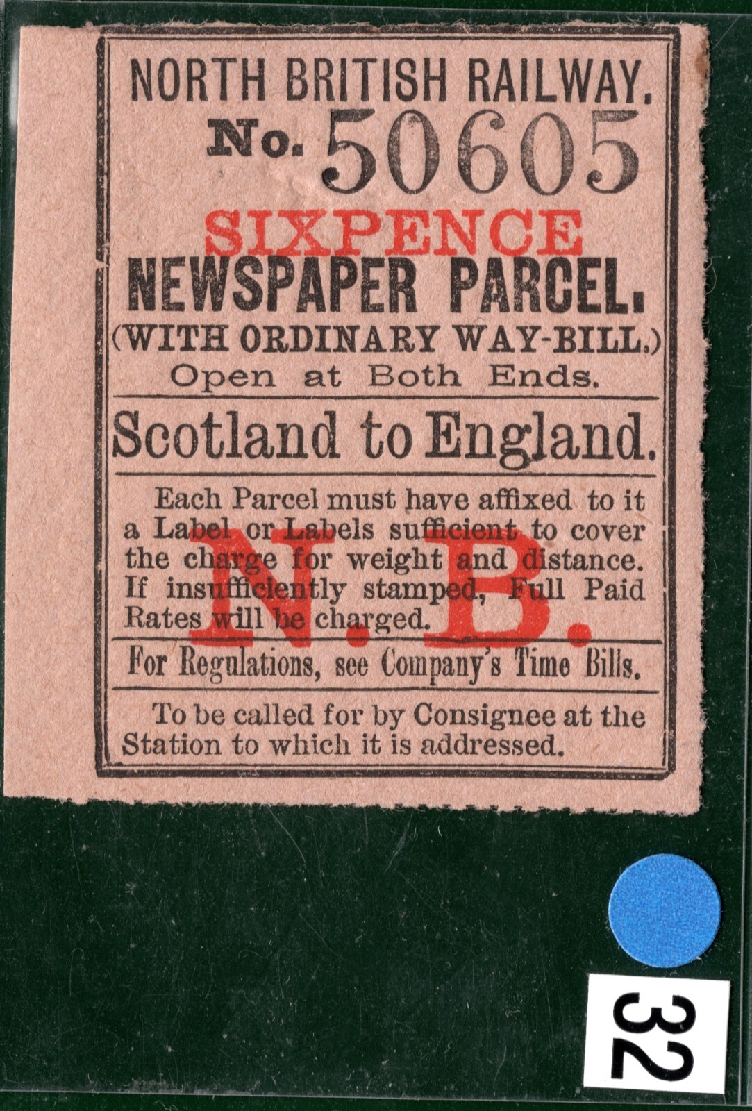 GB Scotland NORTH BRITISH RAILWAY QV Newspaper Parcel Stamp 6d *NBR* Mint BL2W32