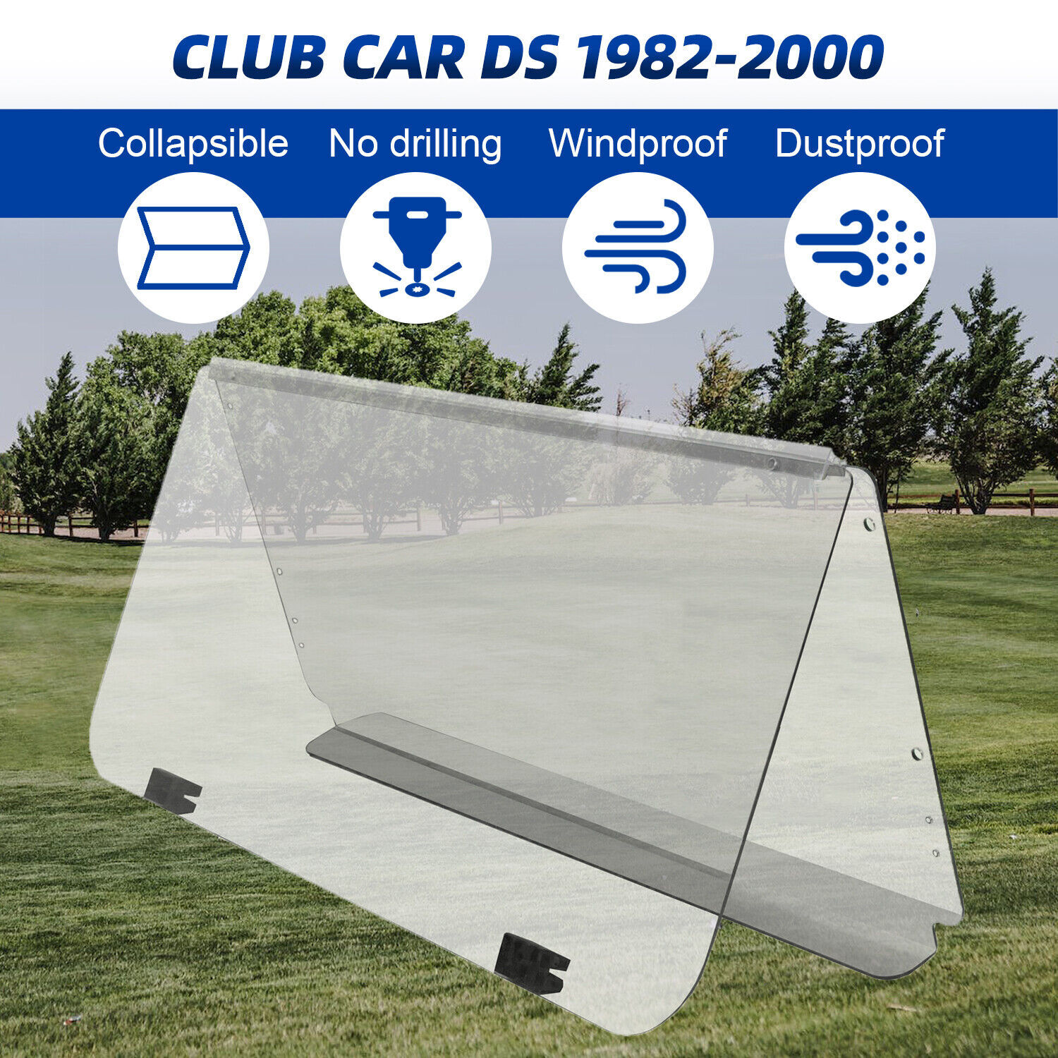 For Club Car DS 1982-2000.5 New Clear Golf Cart Windshield Folding Windscreen