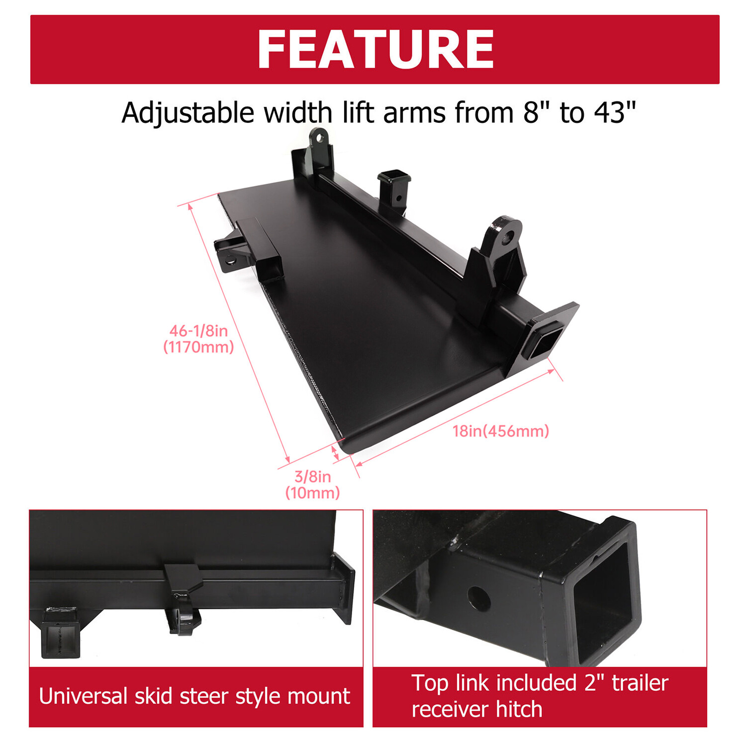 Skid steer 3 Point Attachment Adapter Skid Steer Trailer Hitch Front Loader Case