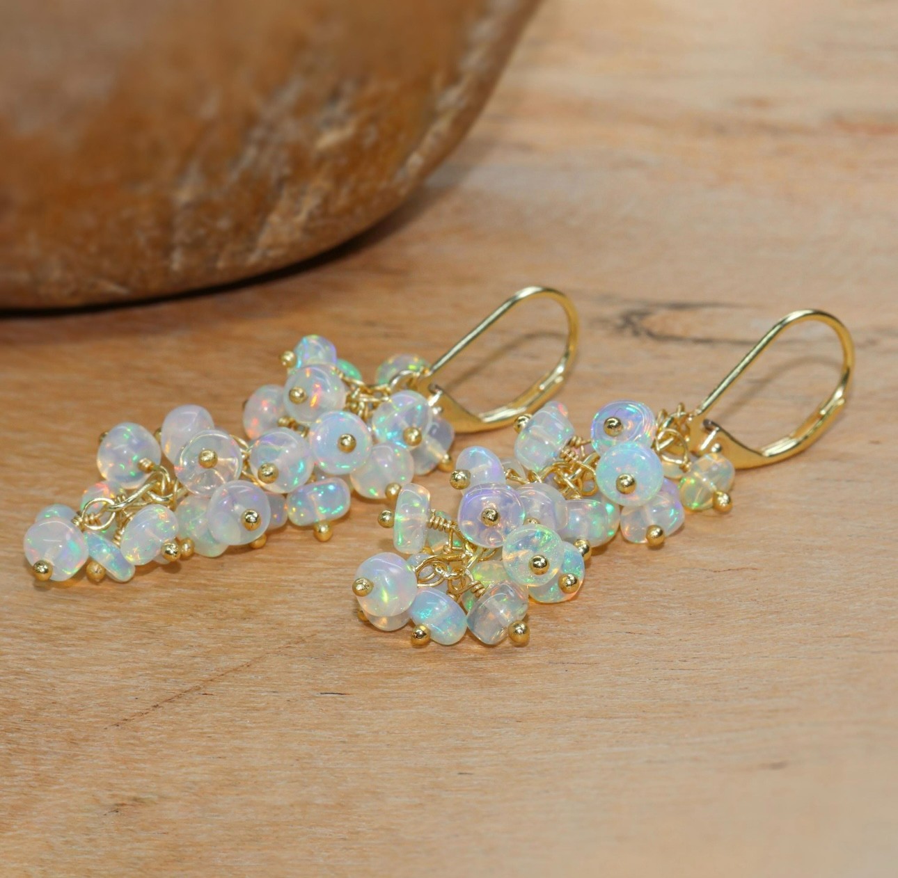 Natural Ethiopian Opal Beaded Earrings, Gold Filled Handmade Dangle Gift for Her