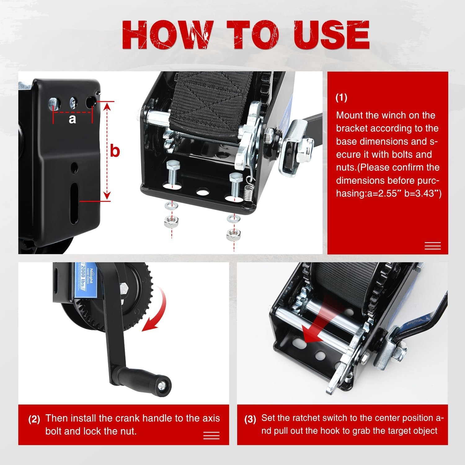 Nilight Boat Trailer Winch 2000 Lbs Hand Crank Winch Heavy Duty Boat Winches