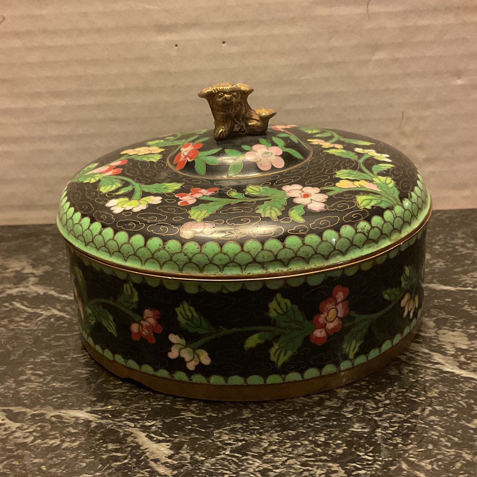 Vintage Chinese Cloisonné Lidded Keepsake Box – Foo Dog Finial