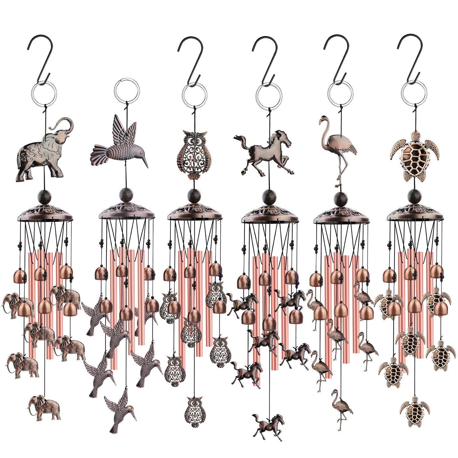 Animal Metal Wind Chimes, 4 Tubes Hanging Bells, Outdoor Garden Home Decor Gift