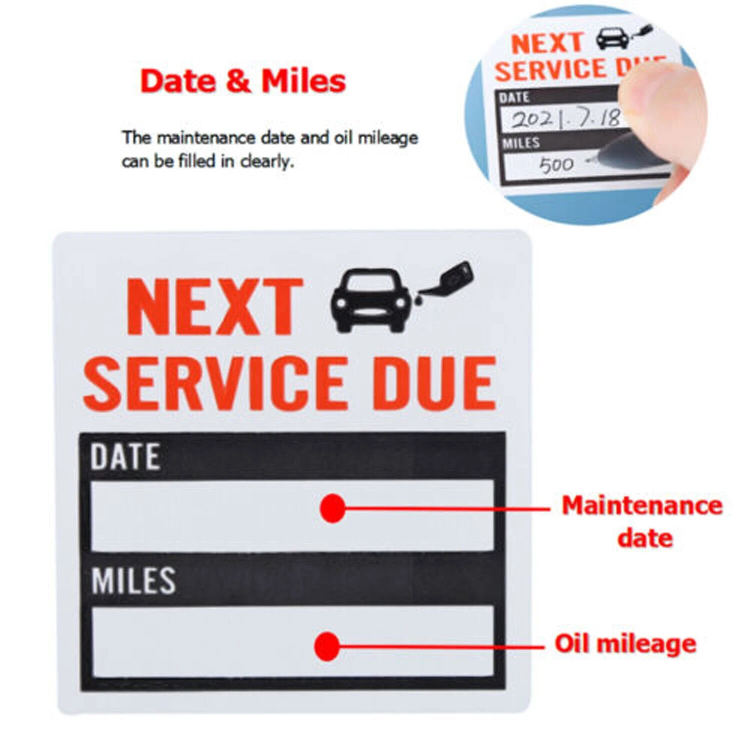 20 pcs Oil Change Stickers Service Due Reminder White