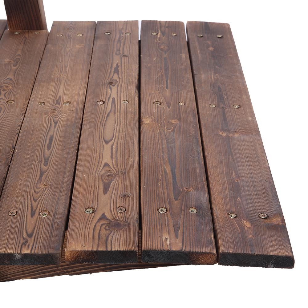 4.9' Wooden Bridge Stained Finish Decorative Solid Wood Garden Pond Arch Walkway