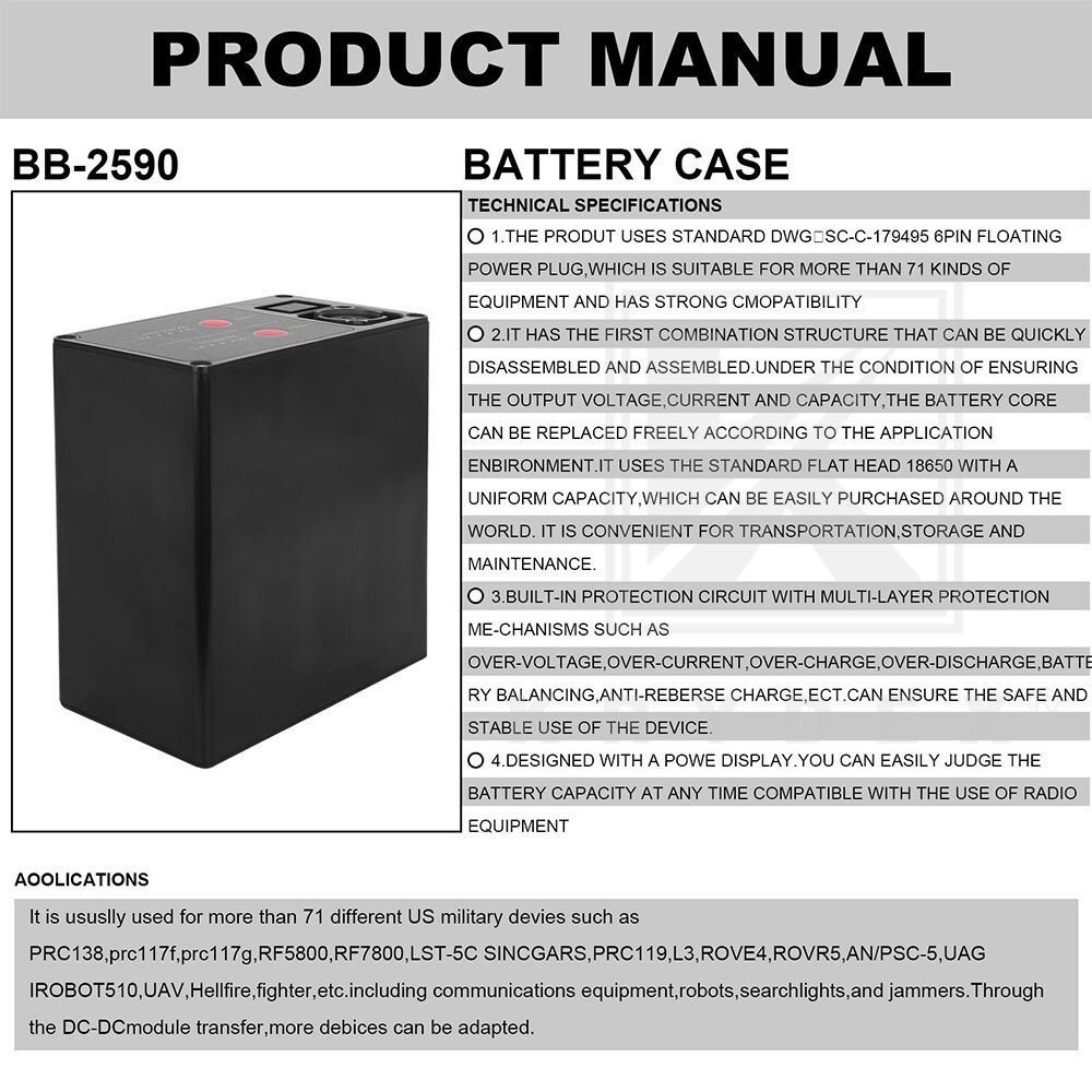 KRYDEX FCS Military BB2590 Rechargeable Li-ion Battery Case 2x16.8V Output Black