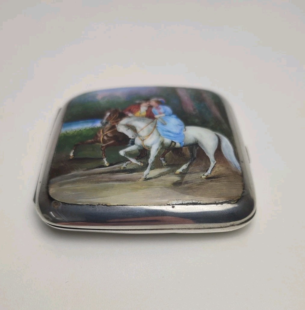 Antique Austrian Silver Cigarette Case Enamel Painting - Johann Rothbauer