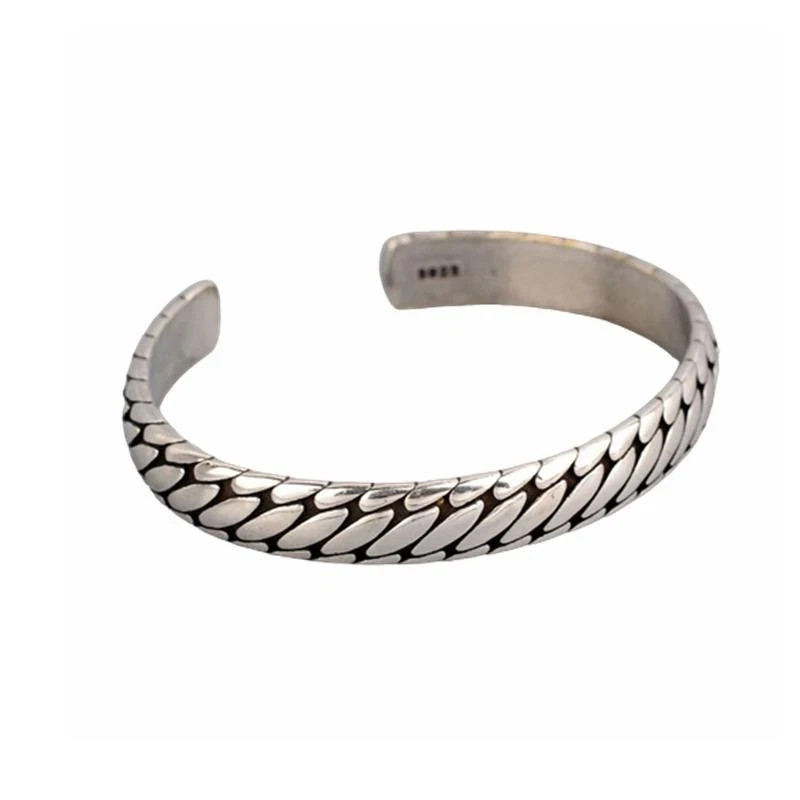 Mens Vintage Open Bangle 925 Sterling Silver Handmade Twisted Cuff Bracelet US
