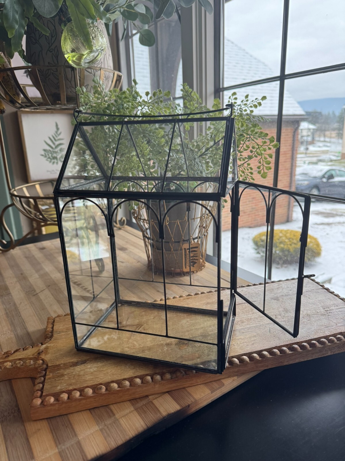 Antique Terrarium Glass w/ Metal Wardian Case Plant Container Miniature Garden