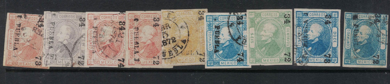 Mexico 1872 Puebla SC 93 Thin, 94 X3 Thin, 95m, 95 X2, 96 VF, 98 VF VFU (6frr)