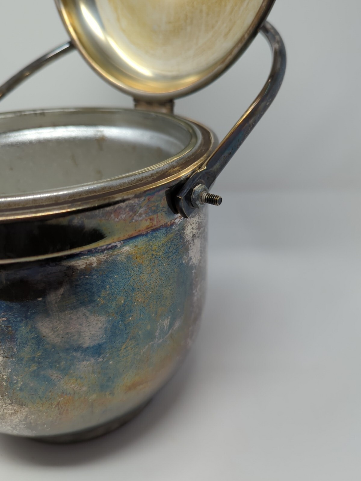 Vintage Silverplate W&S Blackinton Ice Bucket w/ Hinged Lid Glassed Lined #405