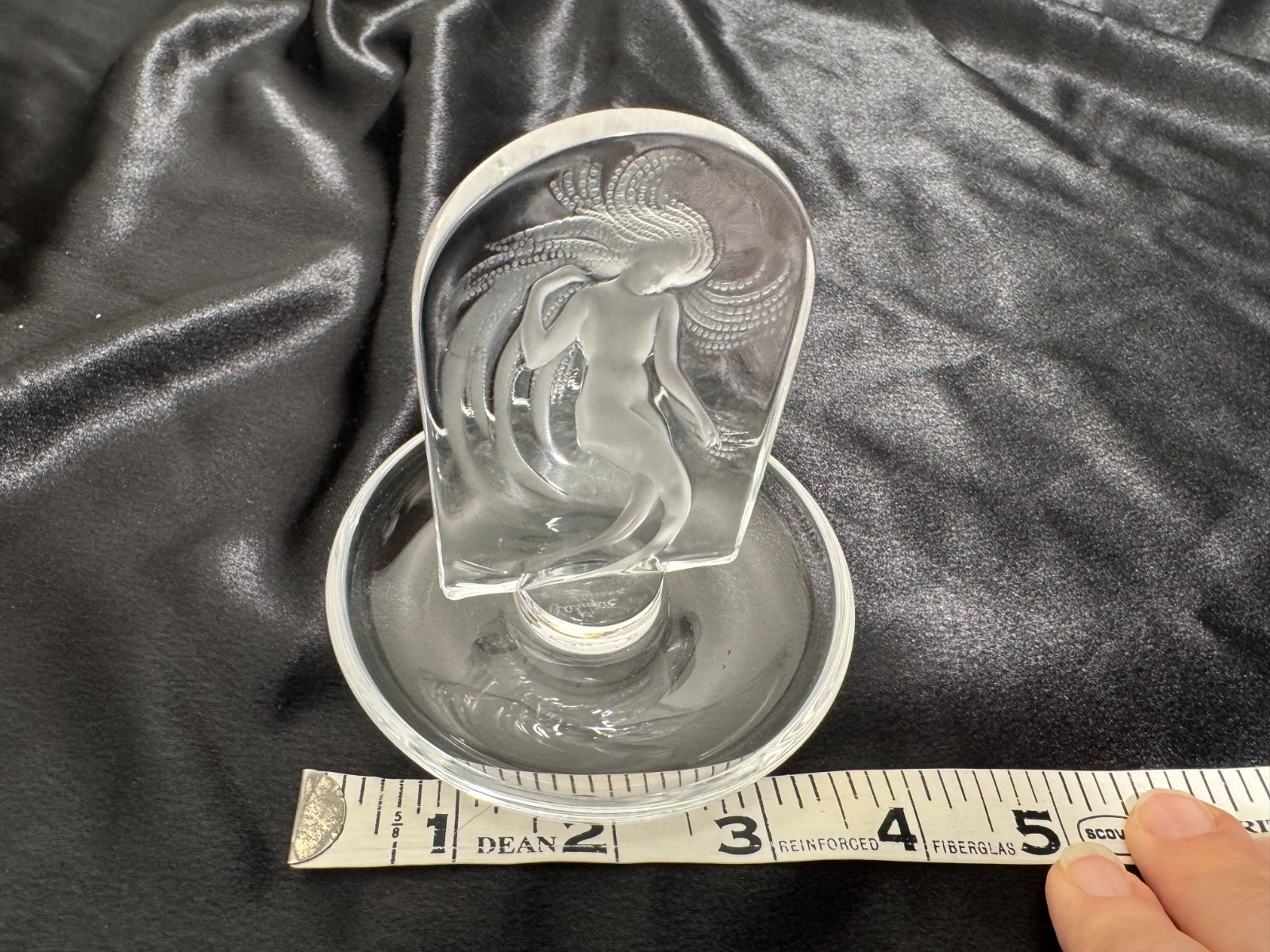 Lalique Naiade Water Nymph Nude Mermaid Pin Ring Tray Dish 4" French Glass Round