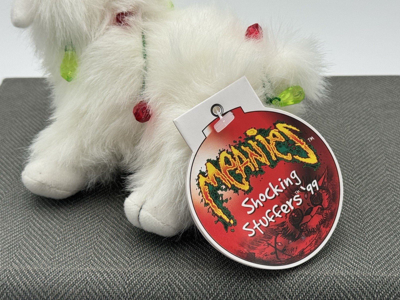 NEW Meanies Shocking Stuffers '99 Blinky The Cat Bean Bag Plush 5" White Vintage