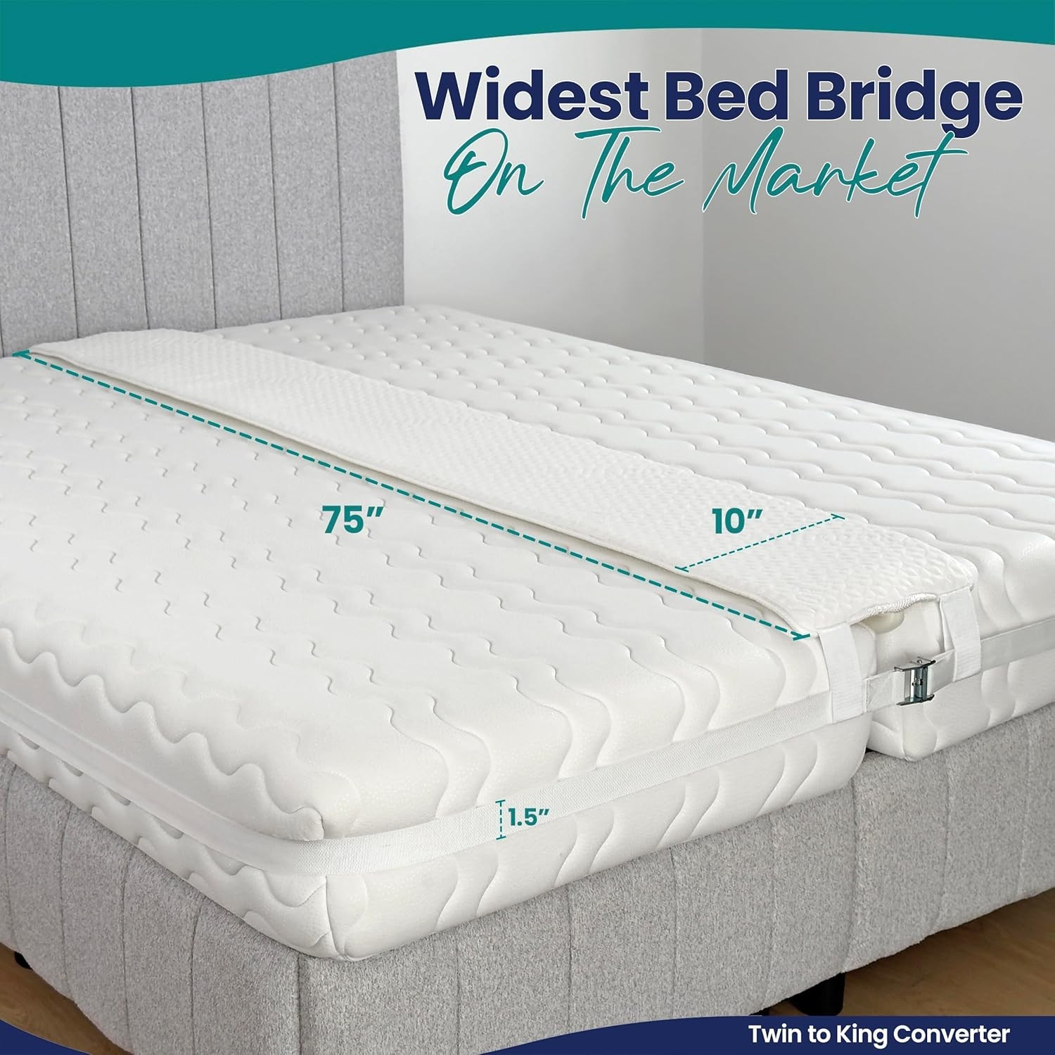 10" Extra Wide Bed Bridge Twin to King Converter Kit - Split King Gap Filler for