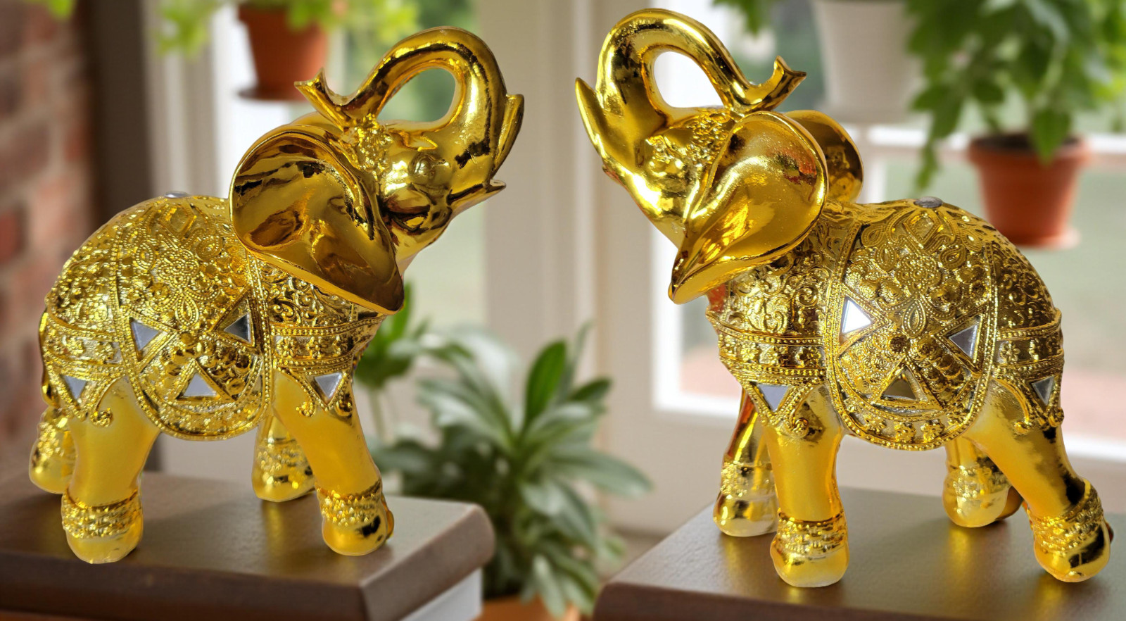 Set of 2- 8"  Trunk Up Elephant Statue Figurine Holiday Gift Set Home Decor