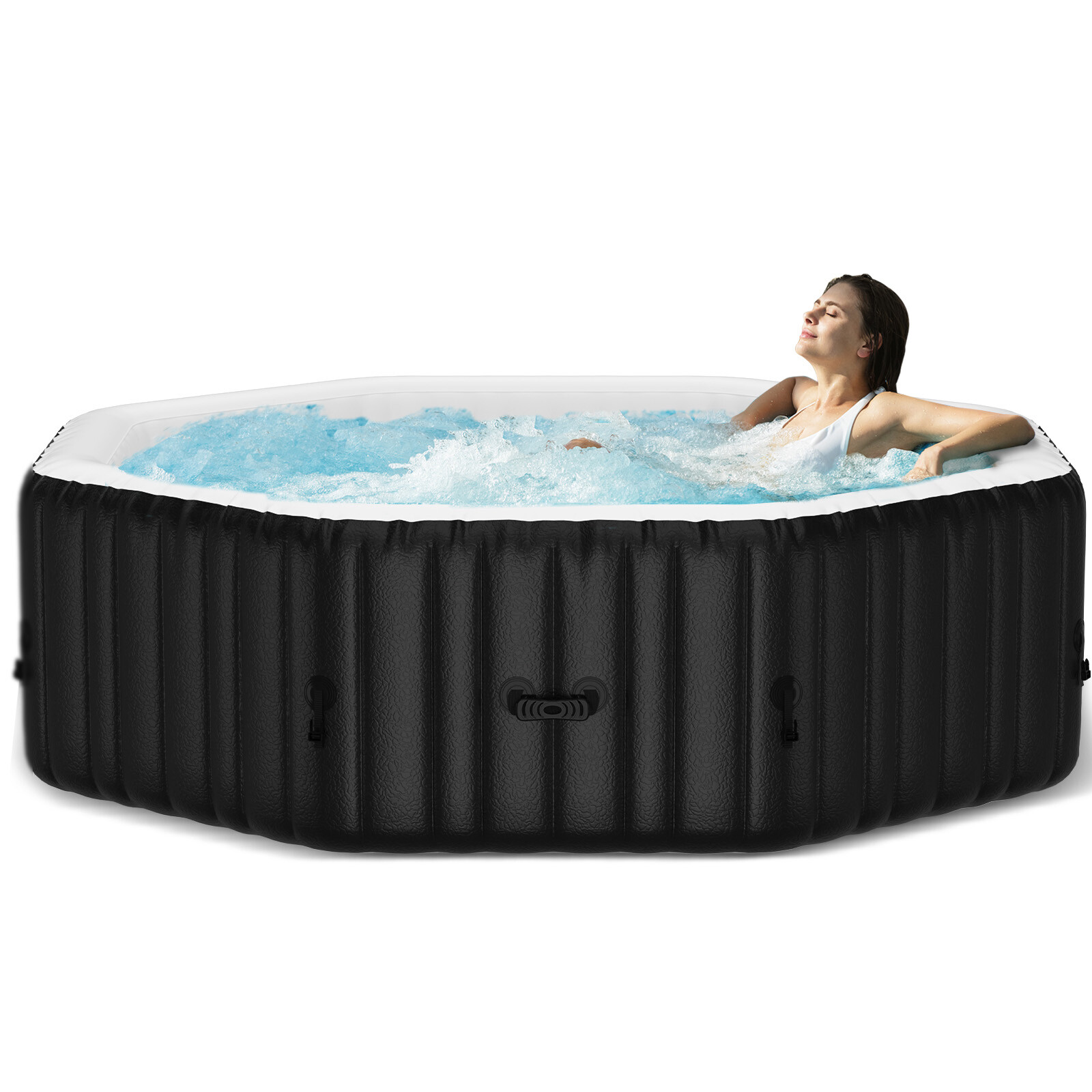 SLSY Octagon 6 Person Inflatable Hot Tub Spa with 130AirJets and Insulated Cover