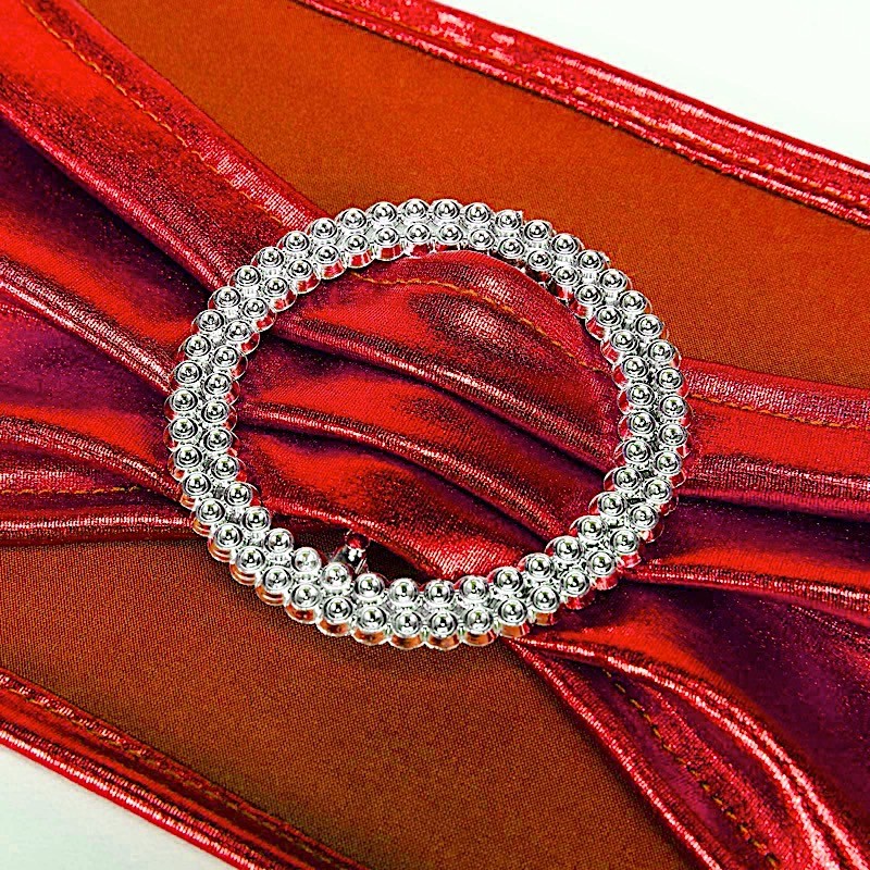 10 Red Metallic Spandex Chair Sashes with Silver Buckles Wedding Decorations