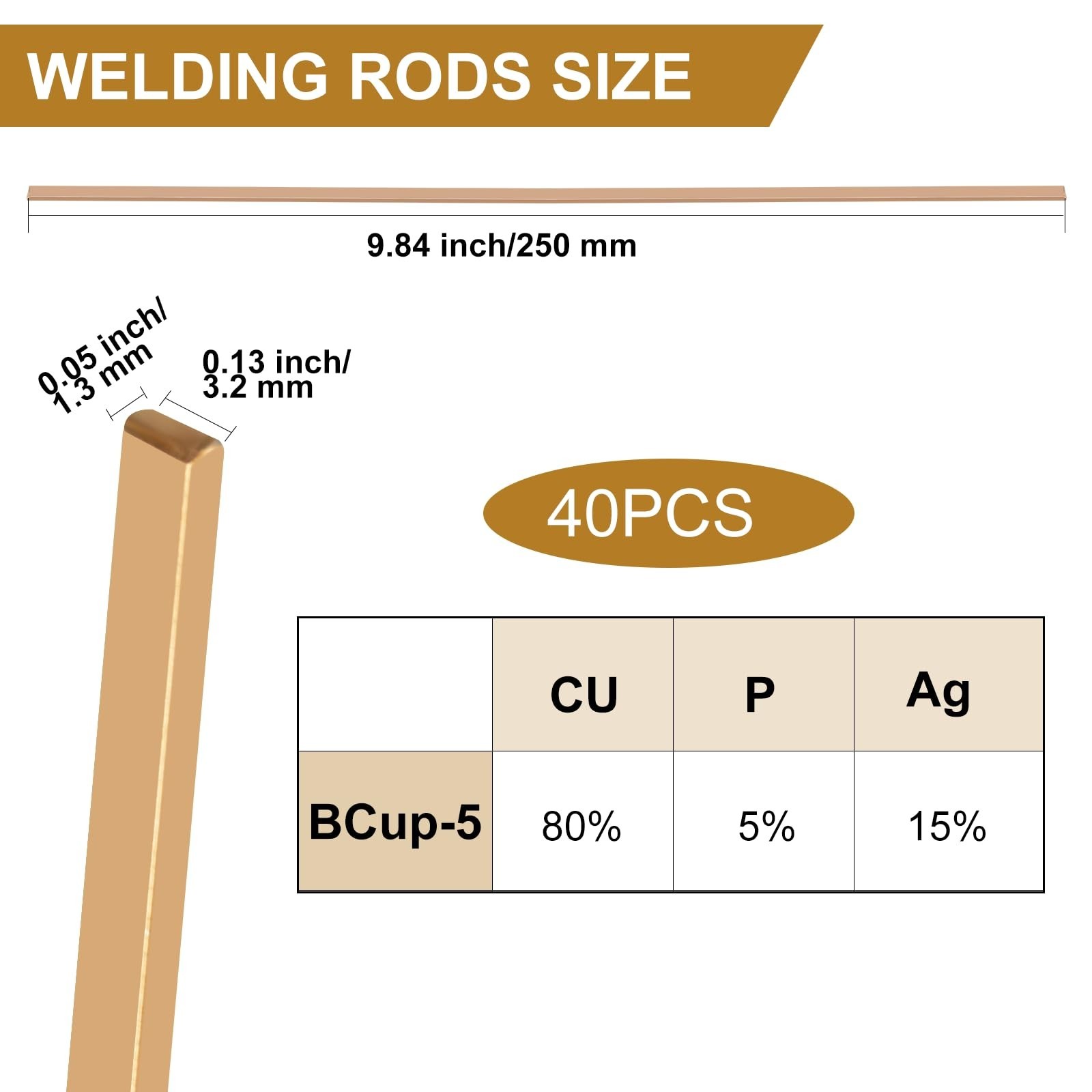 40pcs, Brazing Rods, Welding Rods, Bcup-5 15% Silver Solder, Welding Sticks,9...