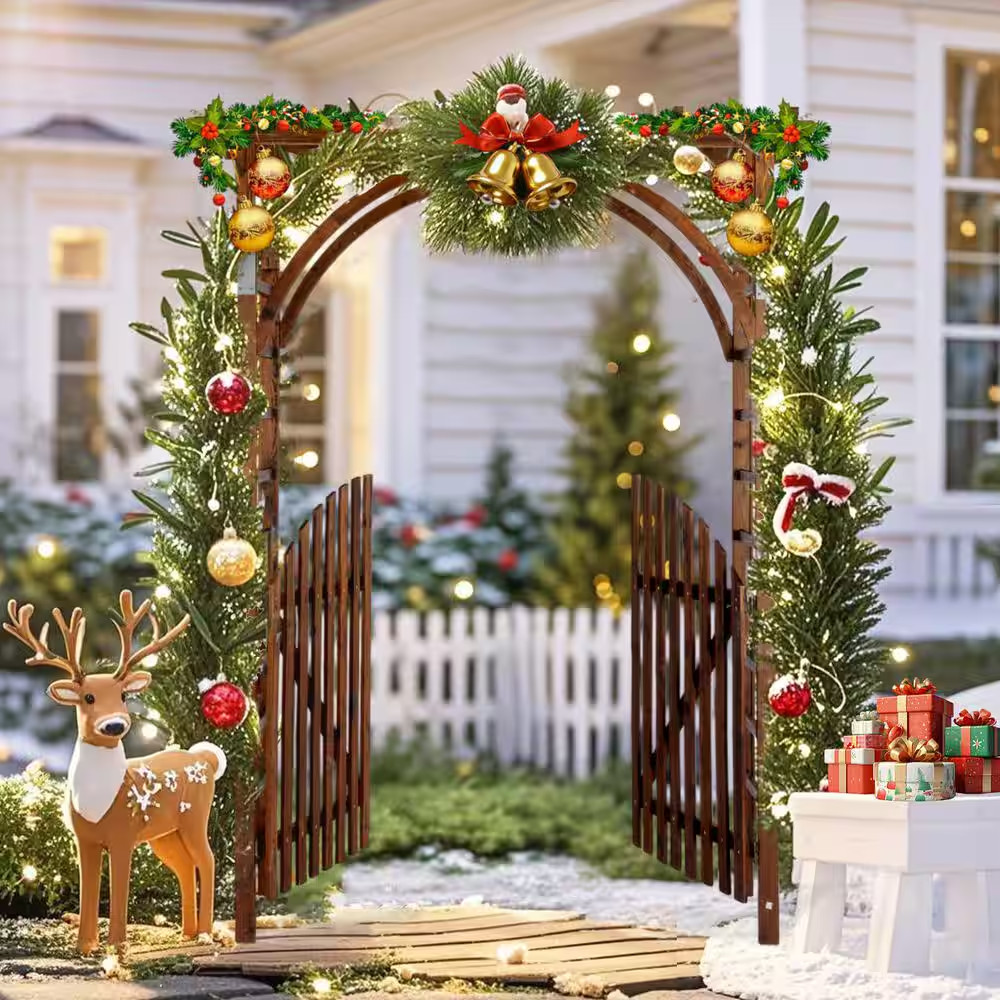 85 In. X 63 In. Tan Wood Garden Arbor with Door