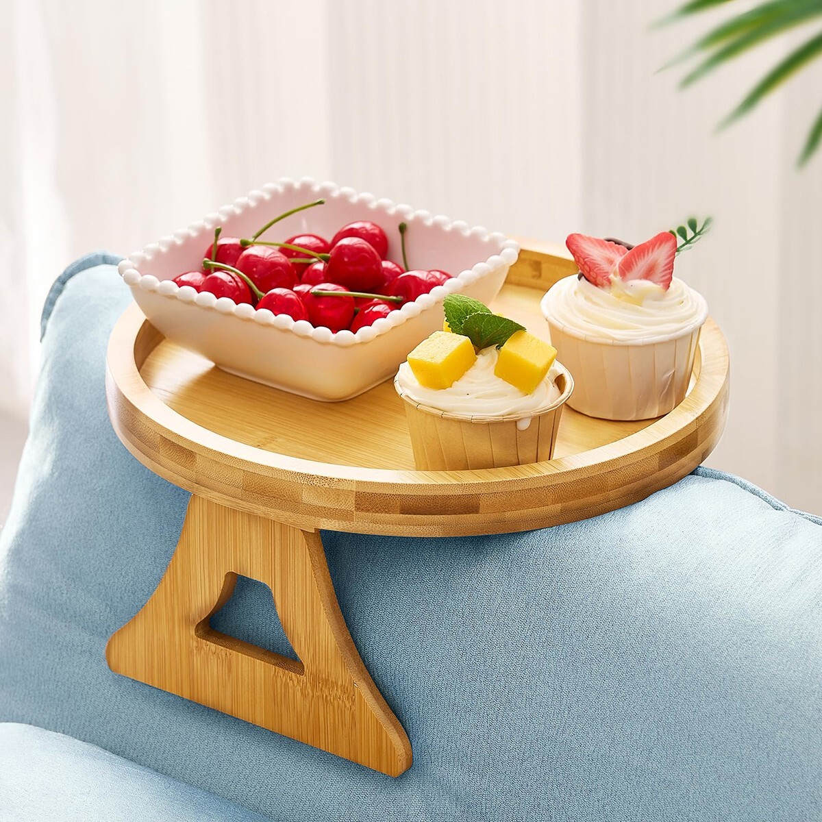 Wooden Sofa Armrest Tray Table Clip Holder Round Sofa Couch Arm Holder Organizer