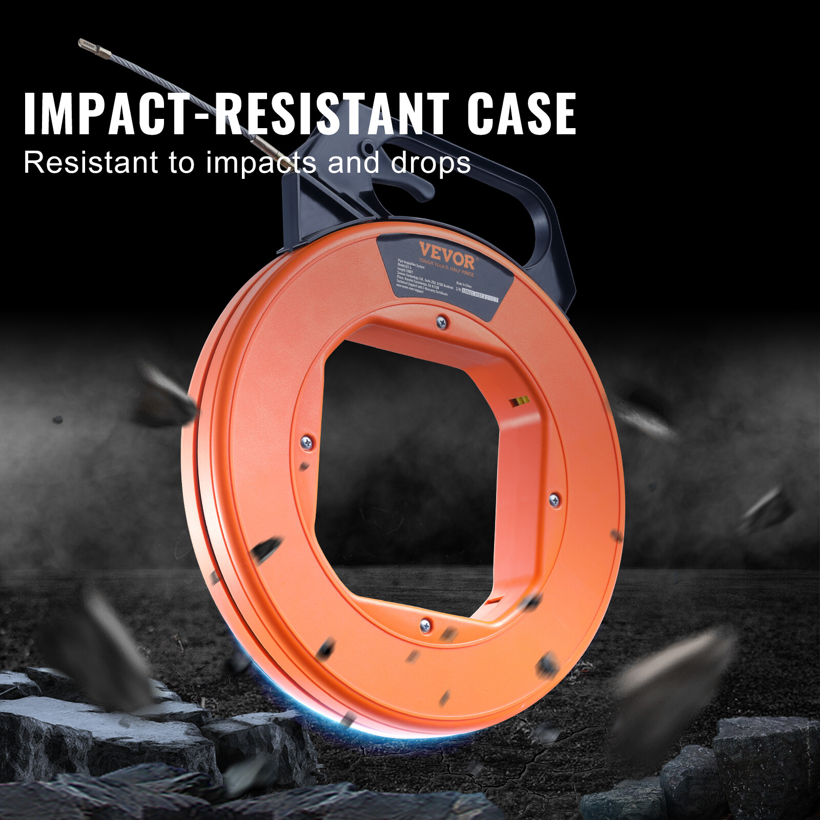 VEVOR Fish Tape Wire Cable Line Puller 100ft 3/16in Fiberglass High Plastic Case